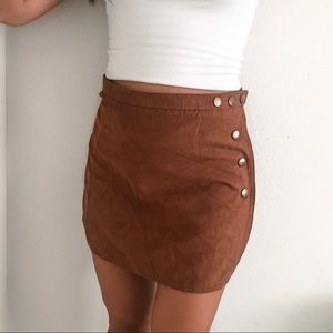 LA Hearts Boho Tan Suede Button Mini Skirt